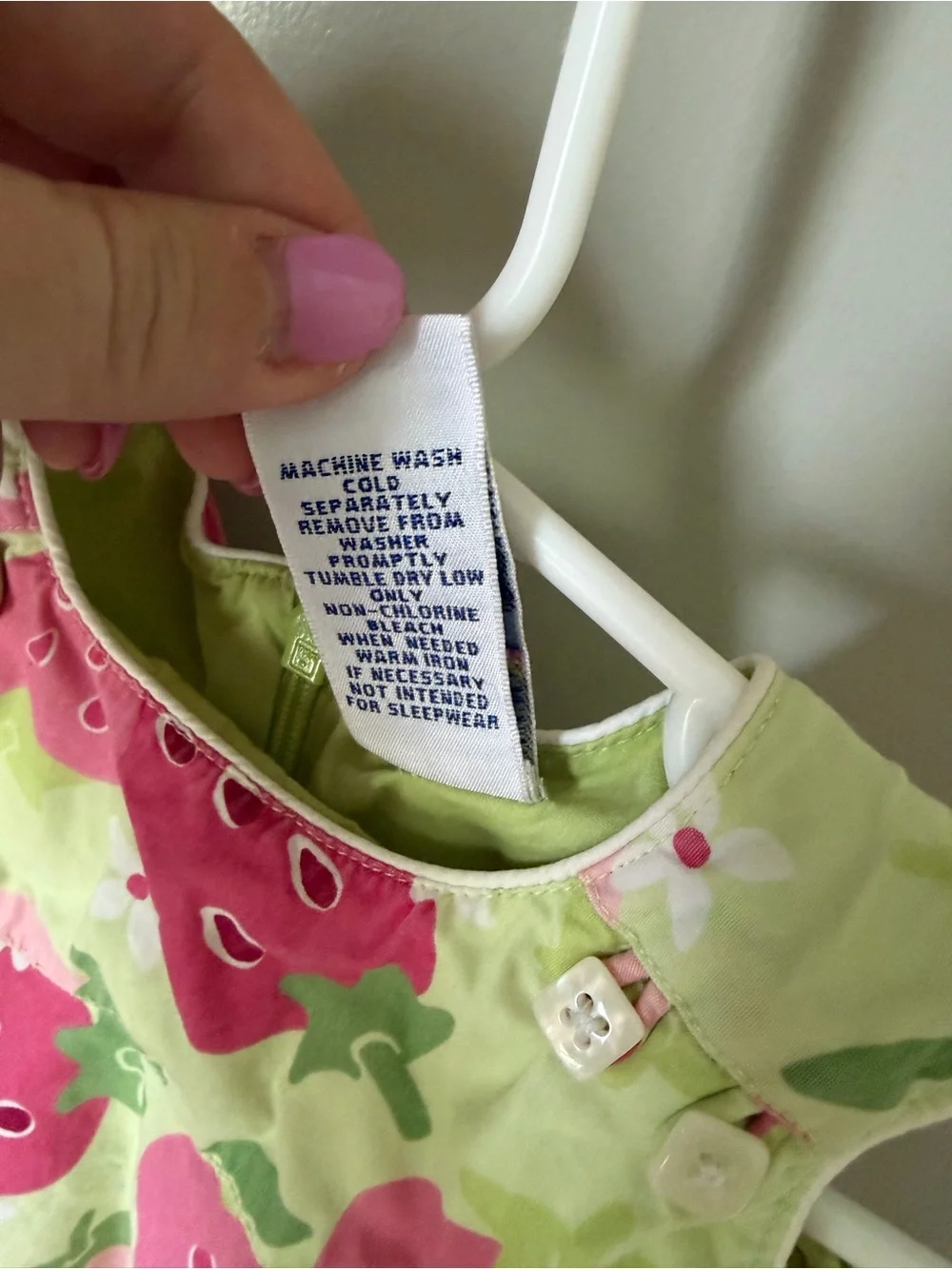 Gymboree Girls 6-12M Green Pink Strawberry A-Line Cotton Dress Zip Back